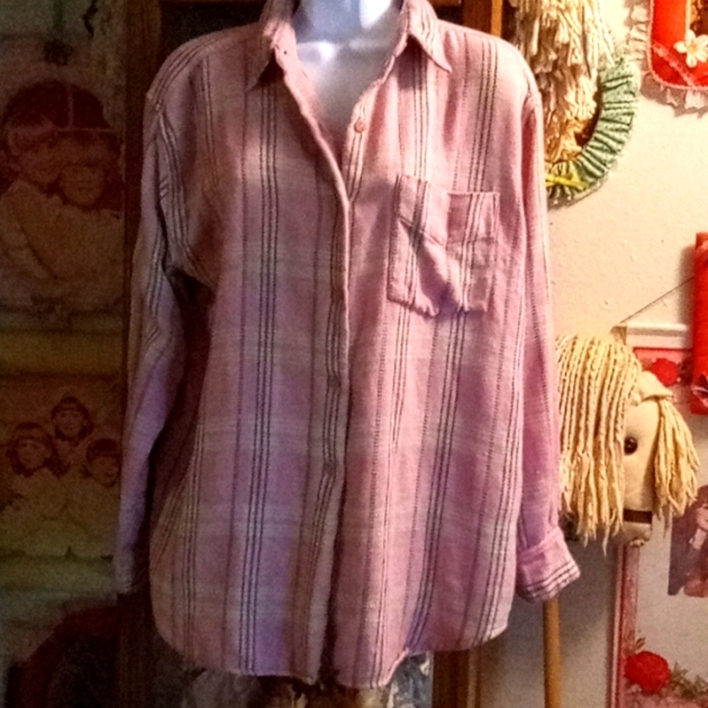 Vintage 80's, Super Soft, Pink Plaid,Button Down, Flannel Shirt